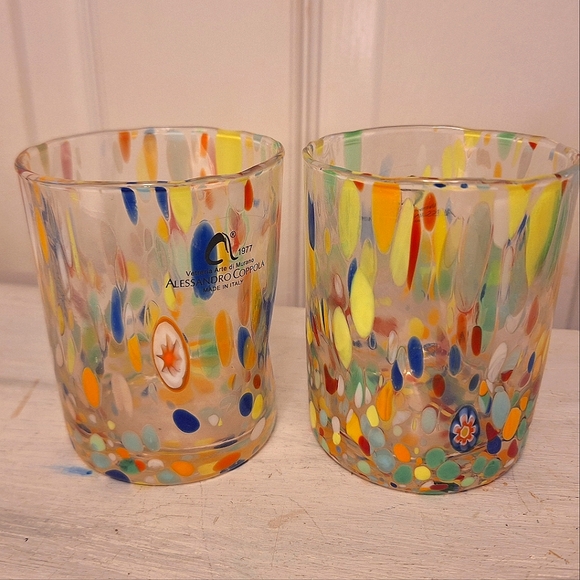 2 Murano Drinking Glasses Millefiori Glass Cups Tumblers Made Italy Millefiori - Picture 14 of 16